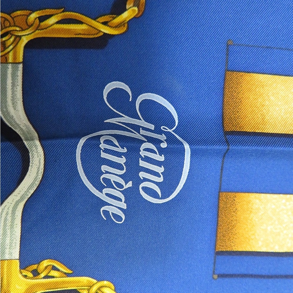Hermes Blue and Gold Silk Scarf - Picture 7 of 11
